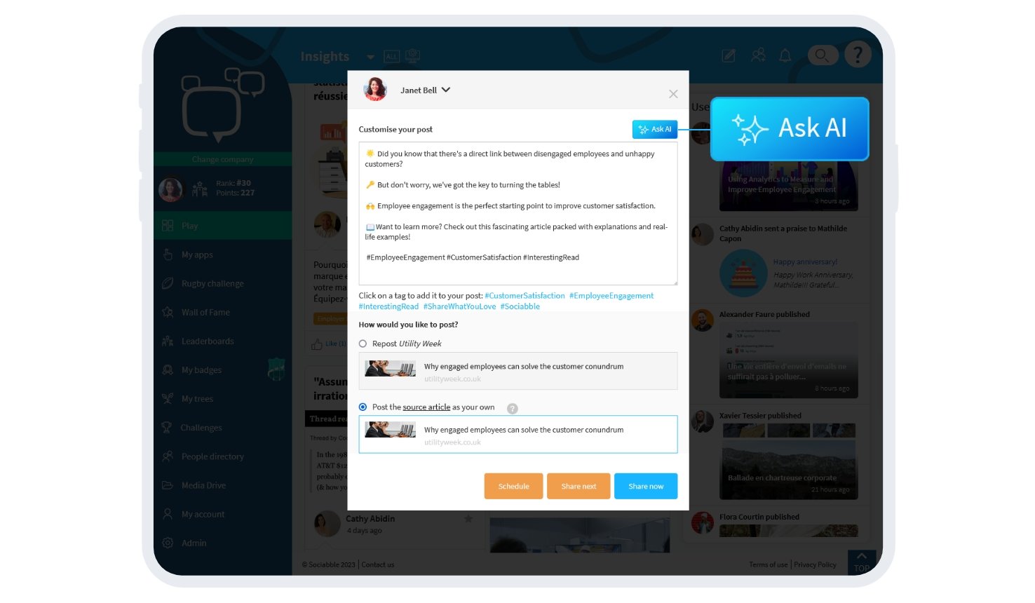 example platform generative ai employee advocacy
