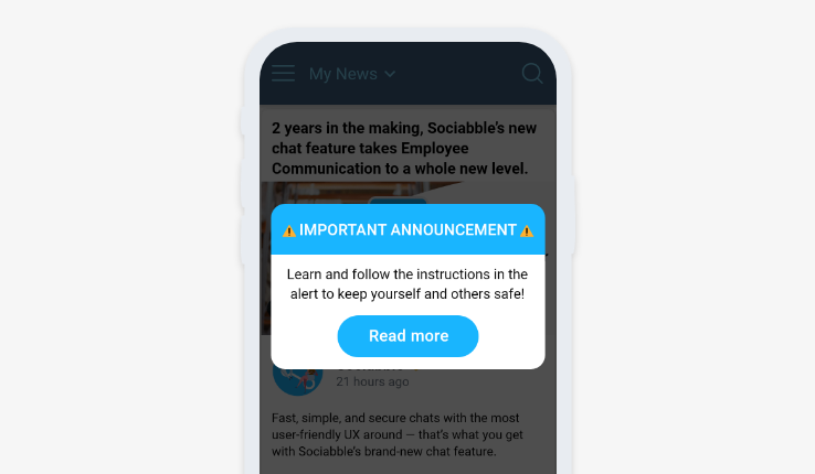 Example of the "must read" feature for announcement