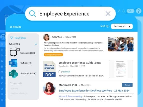 Screenshot of Sociabble's modern intranet search bar