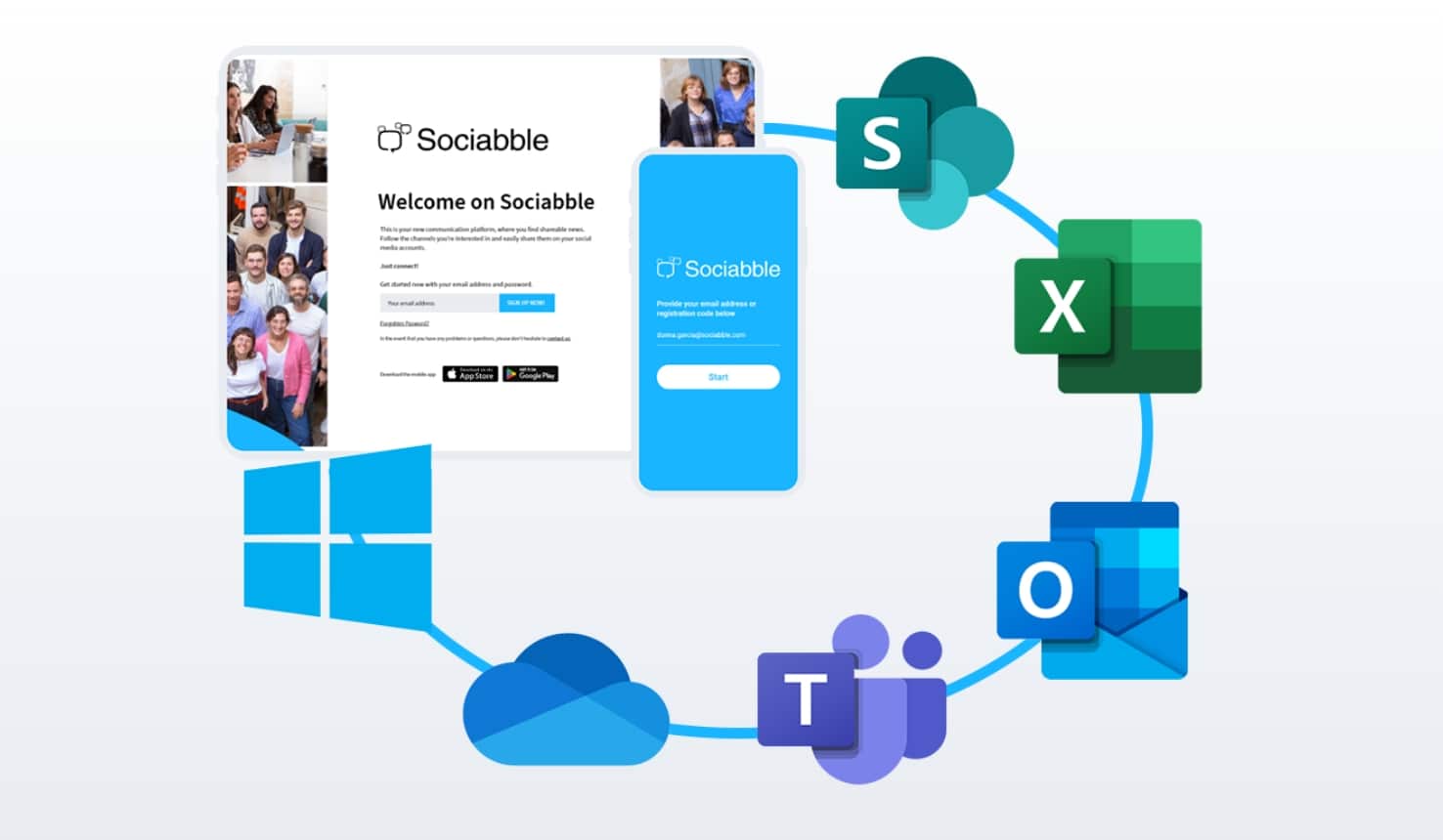 Ecran d'accueil et intégration dans les applications Microsoft Teams et Sharepoint